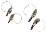 woven charoite and silver loop earrings handcrafted by jewellery designer Gurgel Segrillo
