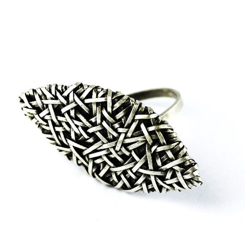 woven petal ring handcrafted in silver by jewellery designer Patricia Gurgel Segrillo