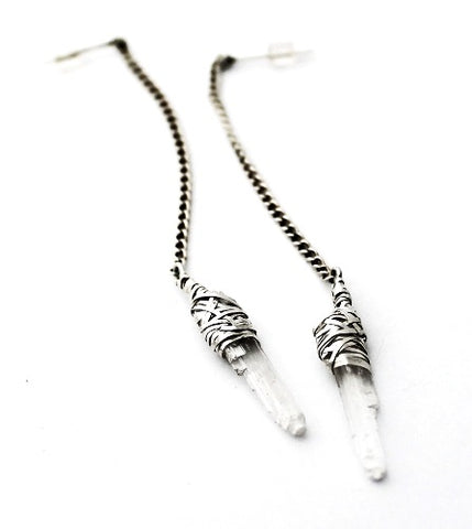 woven selenite earrings handcrafted in silver by jewellery designer Patricia Gurgel Segrillo