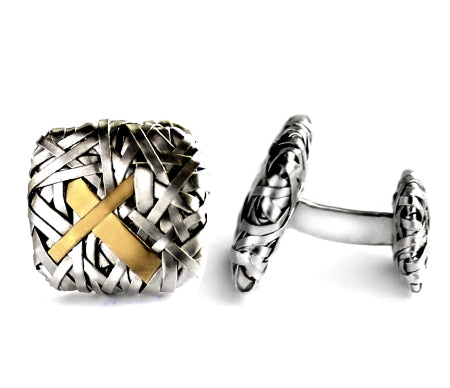 woven squares cufflinks handcrafted in silver and gold by contemporary jewellery designer gurgel-segrillo