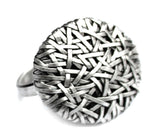 woven disc ring thin weave, handcrafted in silver by contemporary jewellery designer gurgel-segrillo