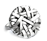 woven disc ring wide weave, handcrafted in silver by contemporary jewellery designer gurgel-segrillo