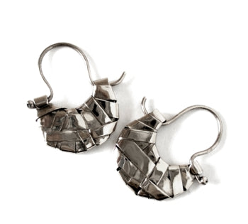 woven series of art jewelry - loop earrings handcrafted in fine silver by artist designer maker P Gurgel-Segrillo, made in Ireland