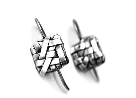 woven silver square hook earrings handcrafted by artist designer-maker gurgel-segrillo