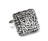 woven square ring thin weave, handcrafted in silver by contemporary jewellery designer gurgel-segrillo