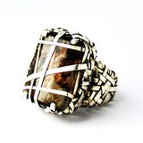 woven moss agate ring handcrafted in silver by designer Gurgel-Segrillo