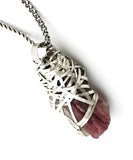 woven pink tourmaline pendant handcrafted in silver by jewellery designer gurgel segrillo