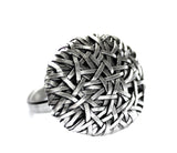 woven disc ring thin weave, handcrafted in silver by contemporary jewelry designer gurgel-segrillo