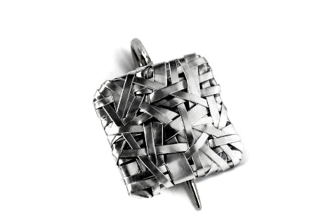 shop designer jewellery by cork city artist gurgel-segrillo - woven silver square pin